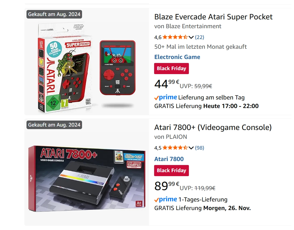 Amazonas schwarzer Freitag ATARI Super Pocket für 44,99€ und ATARI 7800+ für 89,99€.JPG