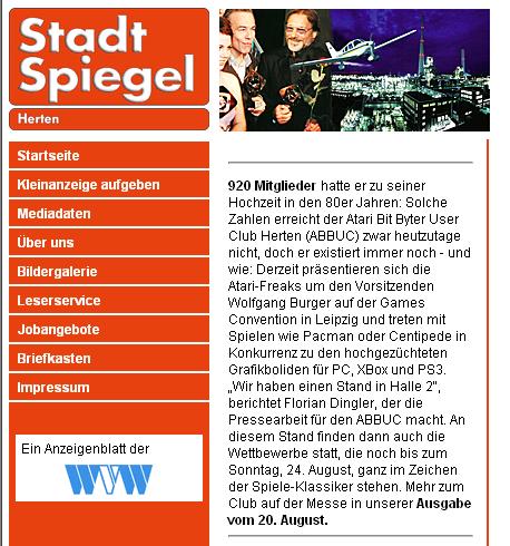 Hertener Stadtspiegel Internetseite am 20.08.2008