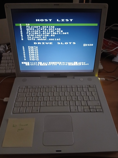Fujinet-Emuation unter Mac OS X Tiger auf einem iBook G4 mit PowerPC-Prozessor